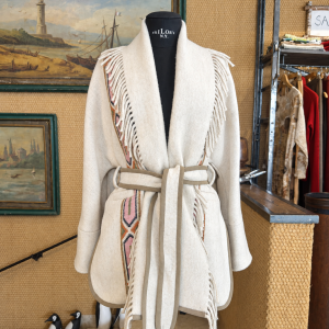 Bazar Deluxe - Cardigan con Frange e Cintura Panna