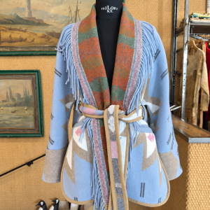 Bazar Deluxe - Cardigan con Frange e Cintura Azzurro