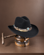 Mauro Guerresco - Cappello Texano in Lana Nero con Piume 671800