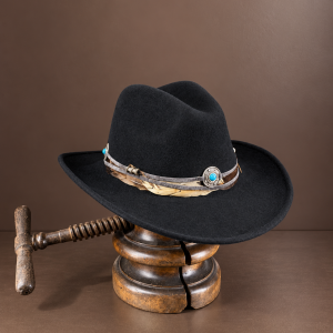 Mauro Guerresco - Cappello Texano in Lana Nero con Piume 671800