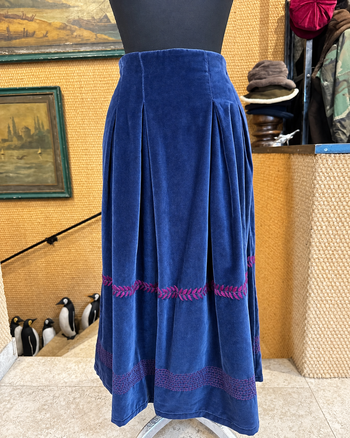 FrancescaBi - Gonna in Velluto Blue Fleur con Bordure FrancescaBi - Gonna in Velluto Blue Fleur con Bordure